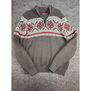 IZOD Men's Gray Fair Isle Mock Neck Winter Quarter Zip Pullover Sweater S/P